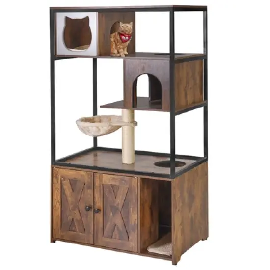Aivituvin Wooden 3-Story Cat Condo with Litter Box Enclosure| Strong Iron Frame-AIR102 /102-I image {15}