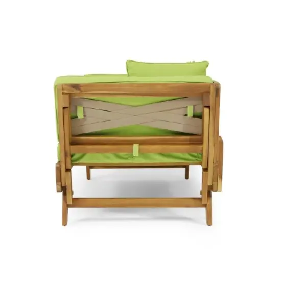 Serene Outdoor Acacia Wood Expandable Daybed with Cushions Teak/Light Green - Christopher Knight Home: UV-Resistant Patio Furniture image {3}