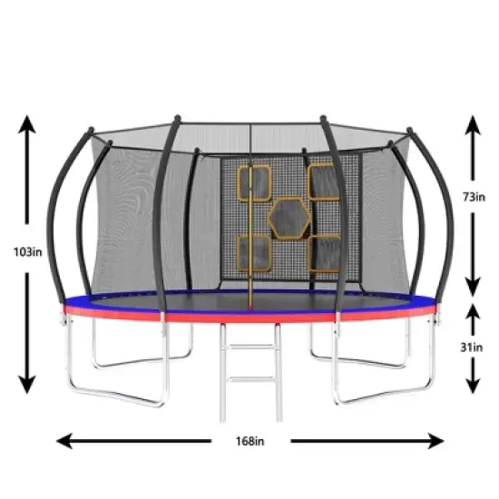 APRILSOUL 14FT Trampoline with Enclosure Recreational Trampolines with Ladder, ASTM Approval Outdoor Trampoline for Kids image {6}