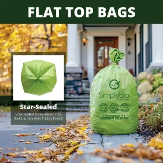 Simply Bio 31-35 Gallon Compostable Trash Bags Liners Flat-Top, Heavy Duty Extra Thick 1.57 Mil, 132.49 Liter, 100 Bags image {2}