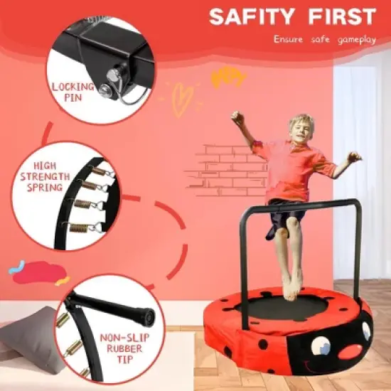 Jump Into Fun Mini Toddler Trampoline, 36 Inch Trampoline with Foam-Padded Handlebar Foldable Indoor Outdoor Trampoline, Kids Trampoline Birthday image {1}