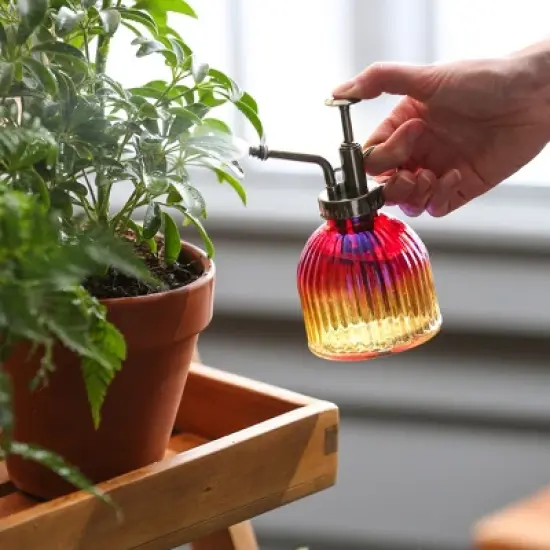 Evergreen Iridescent Ombre Glass Plant Mister, Red for Indoor Outdoor Gardens image {1}