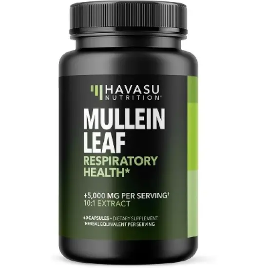 Mullein Leaf Capsule for Respiratory Health,  5000mg Extract 10:1 for Lung Support and Immune Function, Havasu Nutrition, 60ct image {8}