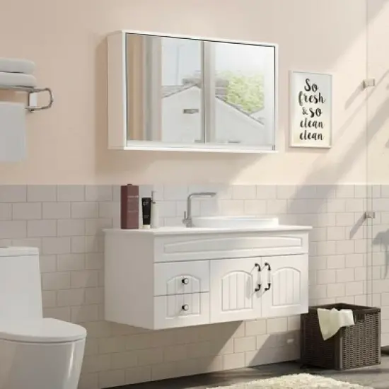 Costway Wall Mounted Bathroom Medicine Cabinet Storage Cabinet Double Mirror Door Organizer Shelf White image {2}