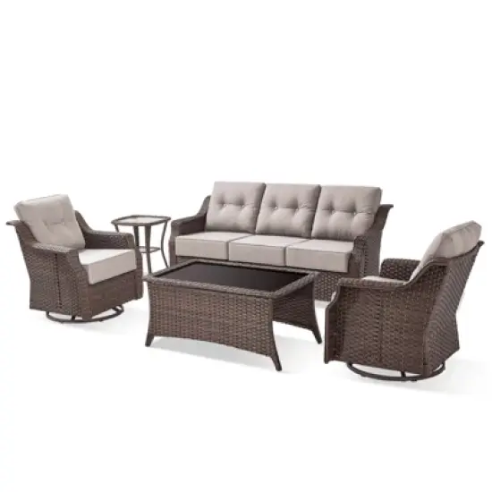 Gymojoy Outdoor Sofa Swivel Chair Ottoman with Coffee Table Patio Funiture Set image {3}