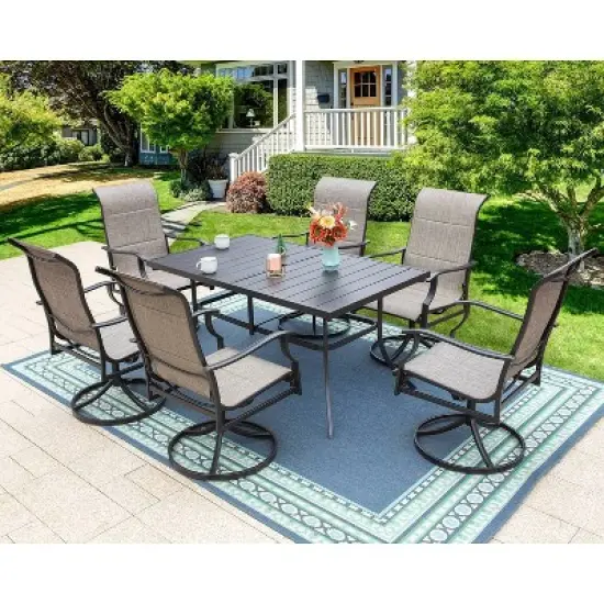 7pc Patio Dining Set with Rectangle Table with 2.6" Umbrella Hole & 360 Swivel Padded Arm Chairs - Captiva Designs image {1}