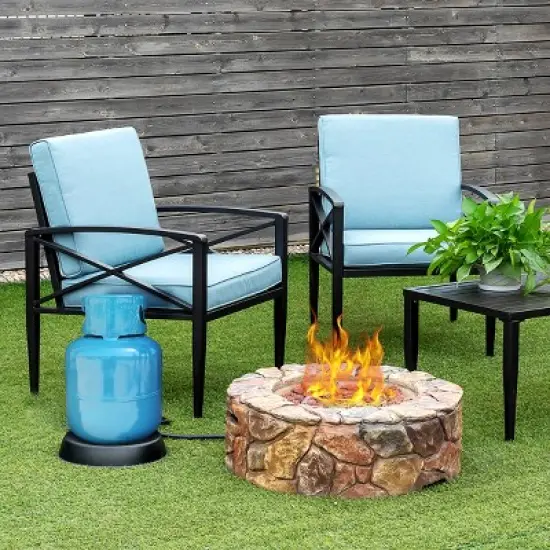 Tangkula Outdoor 40000 BTU Gas Fire Pit Table Electronic Propane Ignition Lava Rock BrownGrey image {2}