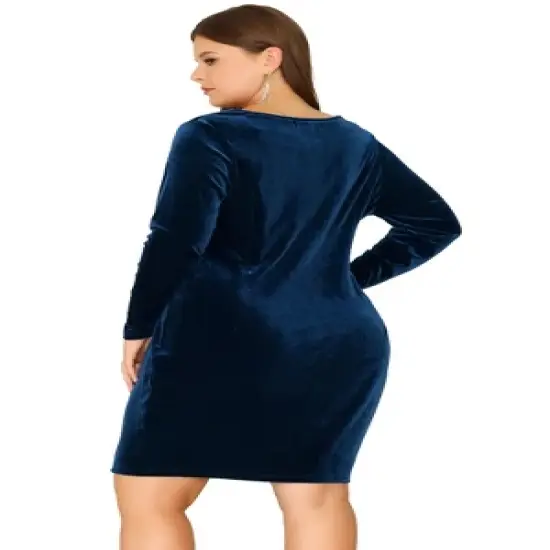 Agnes Orinda Women's Plus Size Long Sleeve Velvet Bodycon Ruched Cocktail Party Dress image {3}