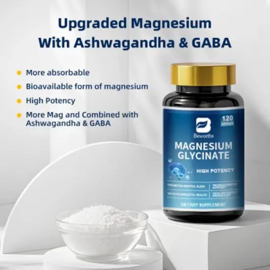 B Beworth High Absorption Magnesium Glycinate Supplements, Supports Muscle Relaxation, Bone Heart and Nerve Health, 120ct image {2}