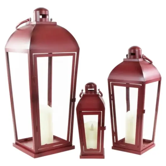 Northlight Set of 3 Red Antique Style Candle Lanterns 23.5" image {1}
