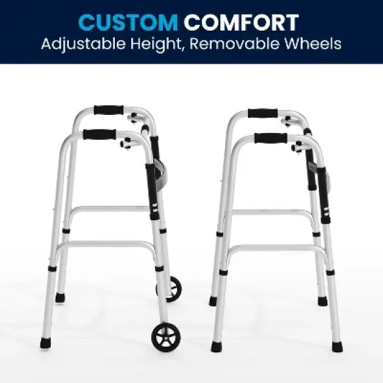 Flash Furniture Lightweight Adjustable Height Folding Walker w/ Dual Frame Types in Silver/Black image {13}