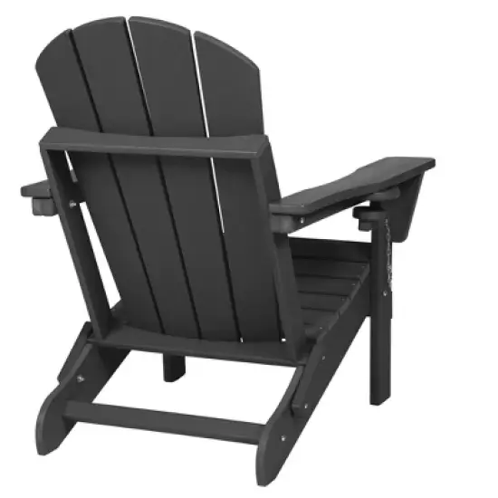Akoasm Composite Foldable Wood Texture Adirondack Chair With Dual Cup Holder-Gray image {6}