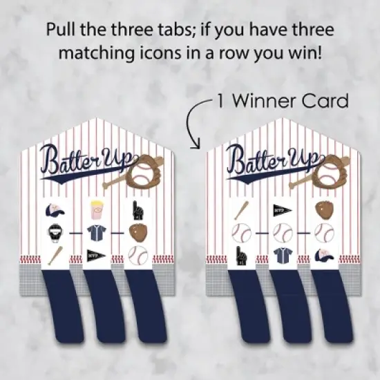 Big Dot of Happiness Batter Up - Baseball - Baby Shower or Birthday Party Game Pickle Cards - Pull Tabs 3-in-a-Row - Set of 12 image {2}