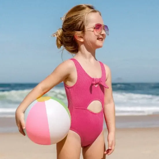 Girl's Ribbed Bunny Tie Front One Piece Swimsuit - Cupshe image {1}