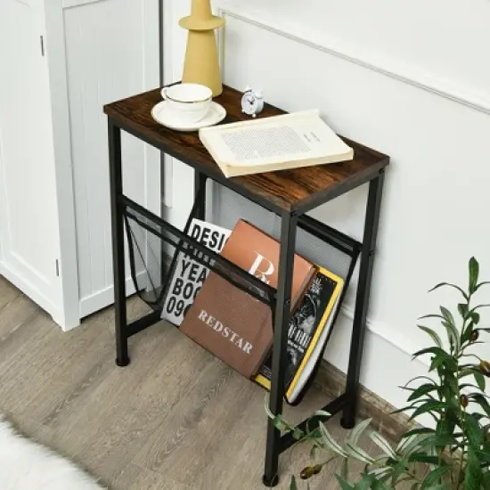 Costway Narrow End Table Magazine Holder Sling Industrial Accent Console Table image {3}