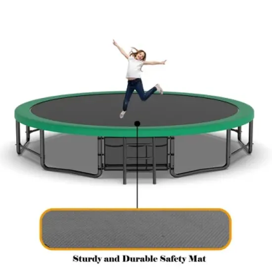 QingMoon 16FT Recreational Trampoline  with 12 high-security fence poles,heavy-gauge galvanized,Enclosure Net,Ladder,for Kids And Adults image {4}