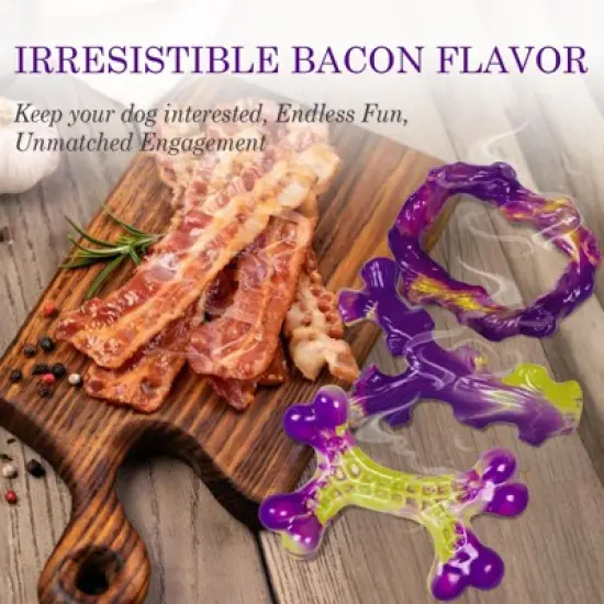 Itopfox Tough Dog Toys for Aggressive Chewers 3 Pack, Indestructible Dog Toy for Large Dogs, Bacon Flavored, Keeps Dogs Busy image {3}