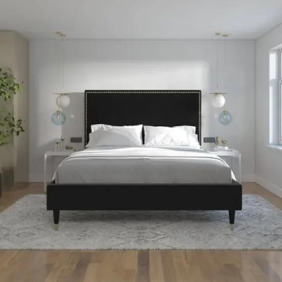 Audrey Velvet Upholstered Bed - Cosmoliving image {4}