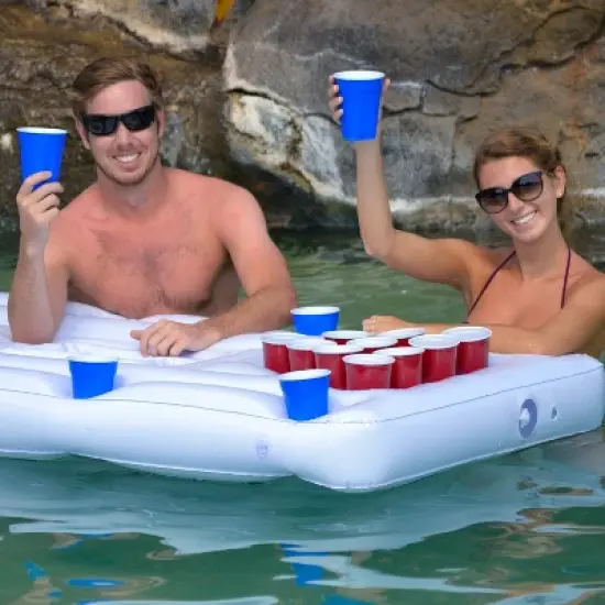 GoPong Original Pool Party Barge Floating Beer Pong Table with Cooler and Cup Holders image {4}