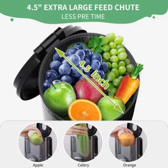 WHALL&reg; Cold Press Juicer Machine with Touchscreen, Slow Masticating Machines with 4.5" Extra Large Feed Chute, Reverse Function, Soft & Hard Models image {1}