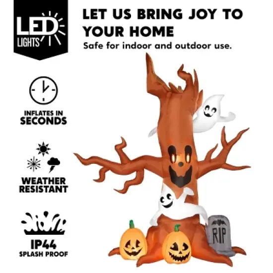 Joyfy 8 FT Halloween Inflatable Outdoor Decorations, Scary Tree with Ghost Pumpkin and Tombstone Inflatables with LEDs for Yard Garden Lawn Decoration image {2}