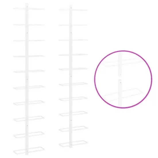 vidaXL Wall-Mounted Metal Wine Rack - White, with Capacity for 10 Wine Bottles, Modern Design for Kitchen, Pantry, and Bar Spaces image {4}