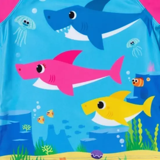 Pinkfong Baby Shark Girls Rash Guard Tankini Top and Bikini Bottom 3 Piece Swimsuit Set Toddler image {2}