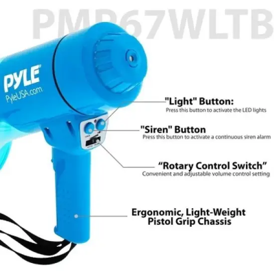 Pyle Megaphone Speaker with Built-in Siren & LED Lights - PMP67WLTB, 50W, Wireless Handheld PA System image {4}