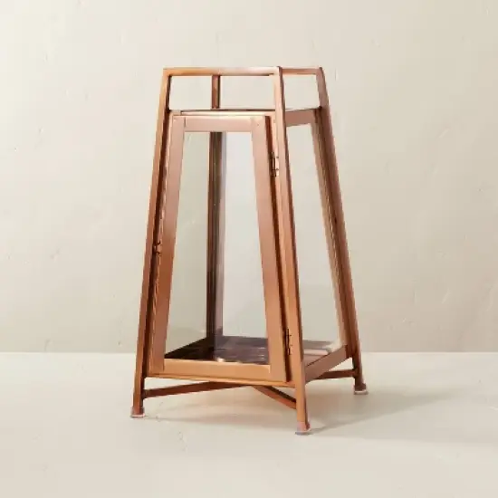 Raised Metal & Glass Pillar Candle Lantern Copper - Hearth & Hand&trade; with Magnolia image {4}