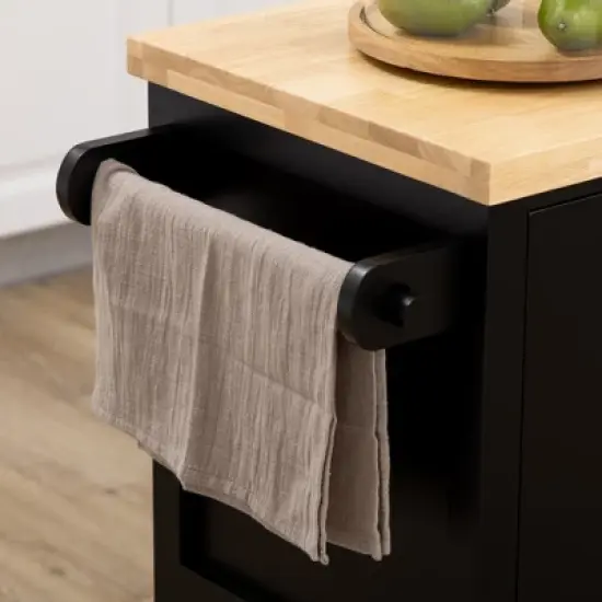 HOMCOM Rolling Kitchen Island on Wheels, Utility Serving Cart with Rubberwood Top, Towel Rack, Spice Rack and Storage Cabinet image {5}