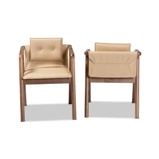 2pc Marcena Imitation Leather Upholstered and Wood Dining Chair Set - Baxton Studio image {1}