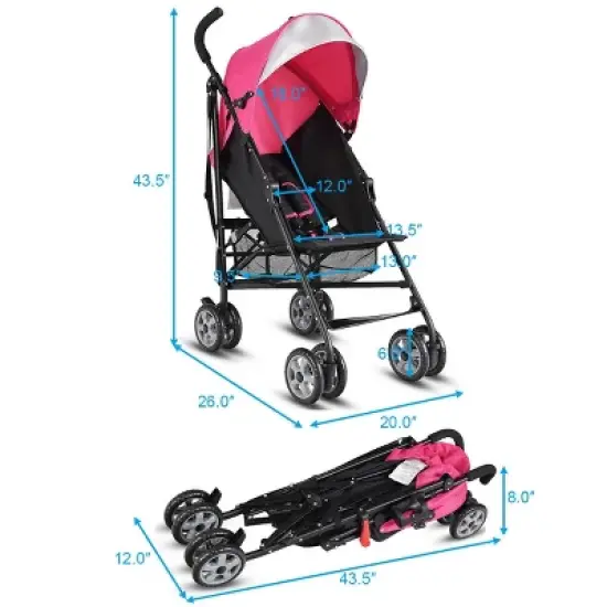 Infans Baby Lightweight Stroller, Compact Travel Stroller, Adjustable Backrest & Canopy, 5-Point Harness, Foldable Umbrella Stroller, Pink image {6}
