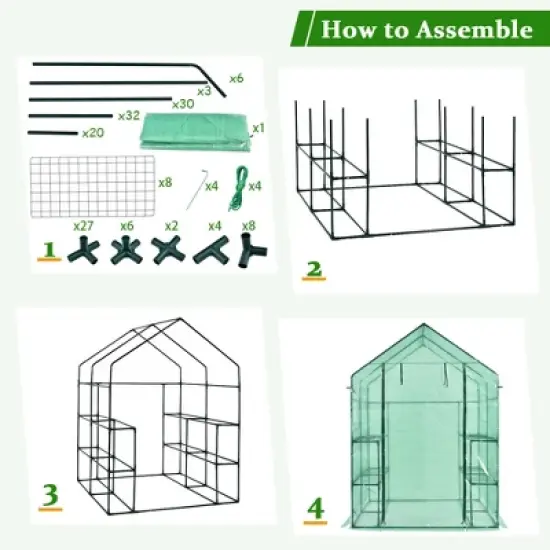 Costway Walk-in Greenhouse 56''x56''x77'' Gardening w/Observation Windows 2 Tier 8 Shelves image {8}