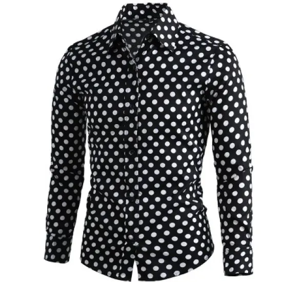 Lars Amadeus Men's Shirts Polka Dots Long Sleeve Slim Fit Printed Dress Button Down Shirt image {5}