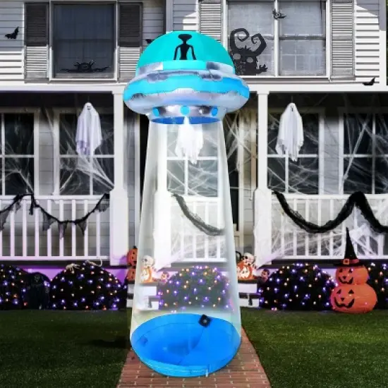 Joyfy 6/9/12 FT Tall Halloween Inflatable Outdoor Decoration, Inflatable Blue UFO with LEDs for Halloween Party Yard Garden Lawn Outside Decoration image {9}