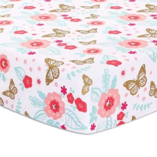 The Peanutshell Aflutter Baby Crib Bedding Set, Pink Floral/Butterfly - 3pc image {2}