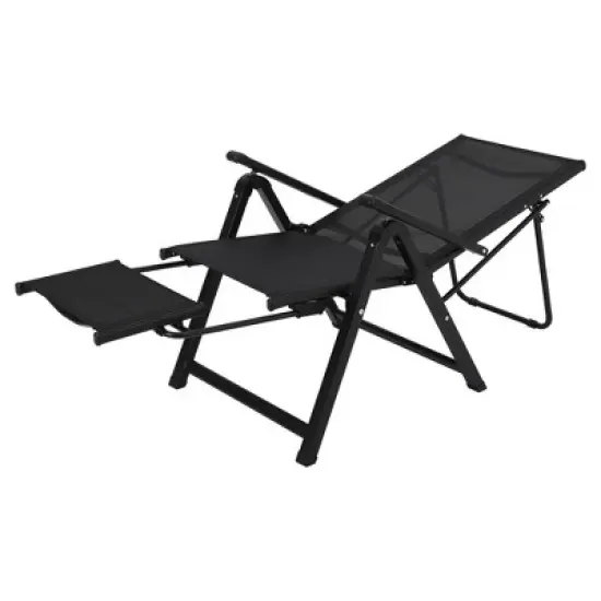 GustoWave Folding Textilene Chair, Patio Lounge Chair with Adjustable Backrest & Retractable Footrest, for Backyard Garden Beach Poolside image {7}