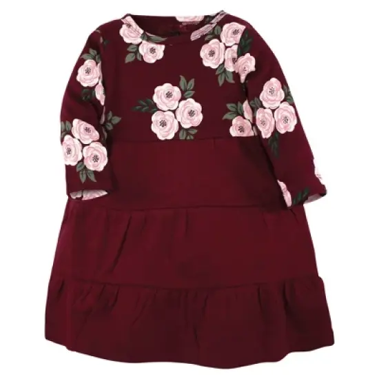Hudson Baby Girl Cotton Dresses, Black Burgundy Floral image {2}