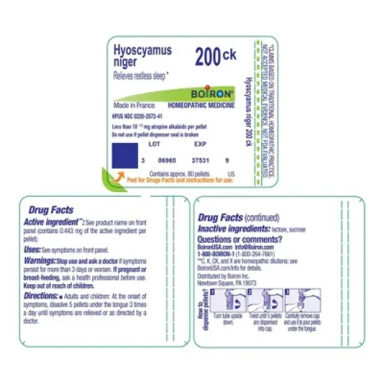 Hyoscyamus Niger 200CK by Boiron Homeopathic Single Medicine For Stress & Sleep  -  80 Pellet image {1}