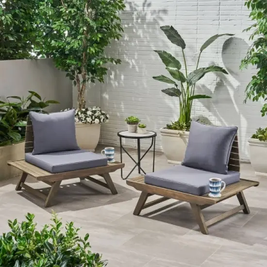 Sedona 2pk Acacia Wood Club Chairs Gray/Dark Gray - Christopher Knight Home: Weather-Resistant Patio Accent Chairs image {1}