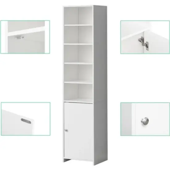 Basicwise Tall Freestanding Bathroom Laundry Storage Organizer Cabinet  Linen Tower, White image {3}