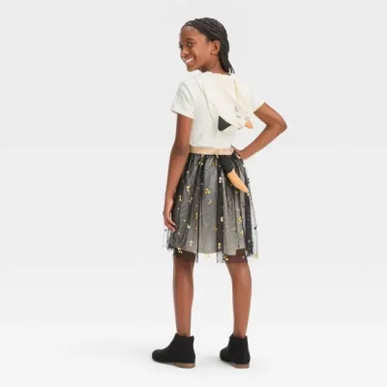 Girls' Squishmallows Cat Hooded Dress - White/Black image {1}