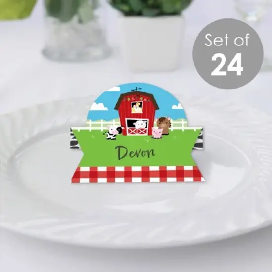 Big Dot of Happiness Farm Animals - Barnyard Baby Shower or Birthday Party Tent Buffet Card - Table Setting Name Place Cards - Set of 24 image {1}
