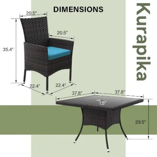 ALAULM Patio Furniture Outdoor Dining Set, Wicker Rattan Patio Dining Table and Chairs Set, Square Tempered Glass Tabletop with Umbrella Set image {5}