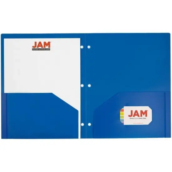 JAM 6pk 2 Pocket Heavy Duty 3 Hole Punched Plastic Folders - Blue image {2}