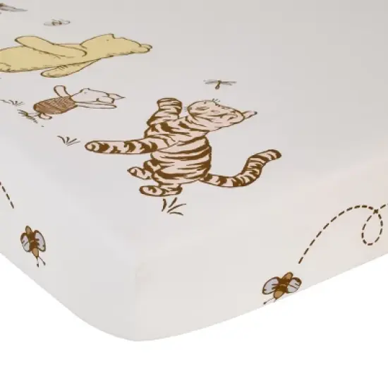 NoJo Disney Classic Pooh Hunny Fun with Piglet, Eeyore and Tigger White 100% Cotton Photo Op Nursery Fitted Crib Sheet image {4}