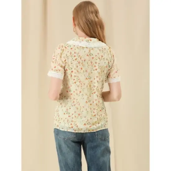 Allegra K Women's Peter Pan Collar Lace Embroidered Casual Floral Shirt Blouse image {4}