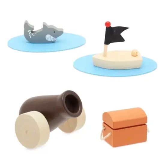 11-Pcs Blue Panda Kids Pirate Ship Set, Wooden Toy Boat with Accessories for Boys and Girls, Kids Ages 3 and Up, Pirate Playset Pack with Figurines image {6}