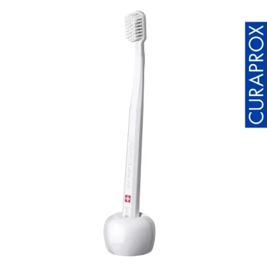 Curaprox White Edition Set &ndash; Extra Soft Black/White Toothbrush (2-Pack), Black Is White Toothpaste 90 ml, White Toothbrush Holder image {7}