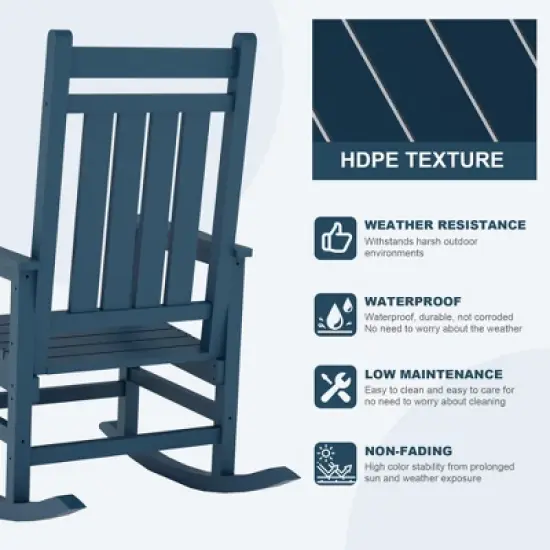 Outdoor HDPE Rocking Chairs &ndash; Oversized All-Weather Patio Rockers &ndash; Heavy Duty 350lb Capacity, Anti-Rollover Design (Blue) image {6}